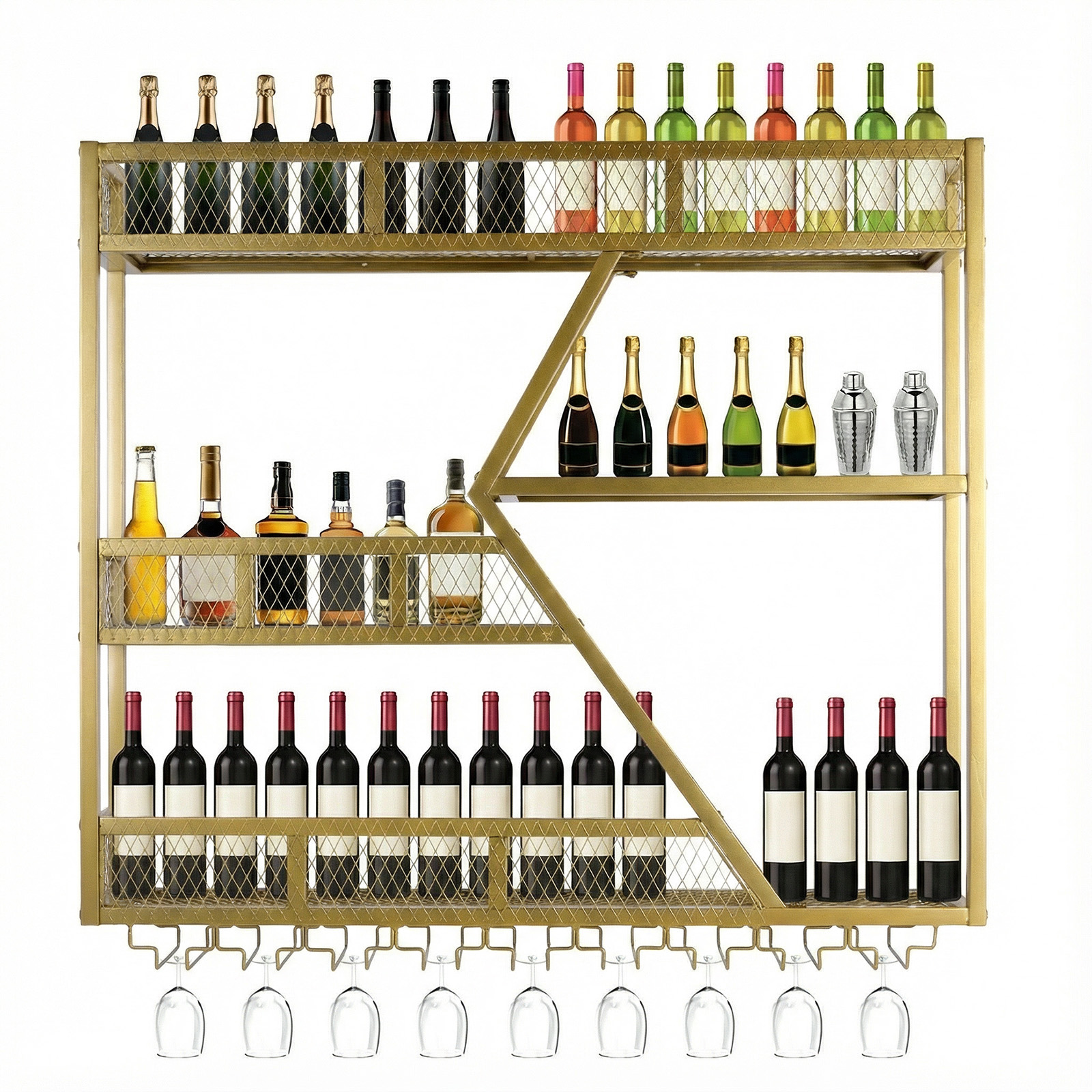 Home Bar Shelf - 39in 3-Tiers Liquor Shelf Wall Mounted