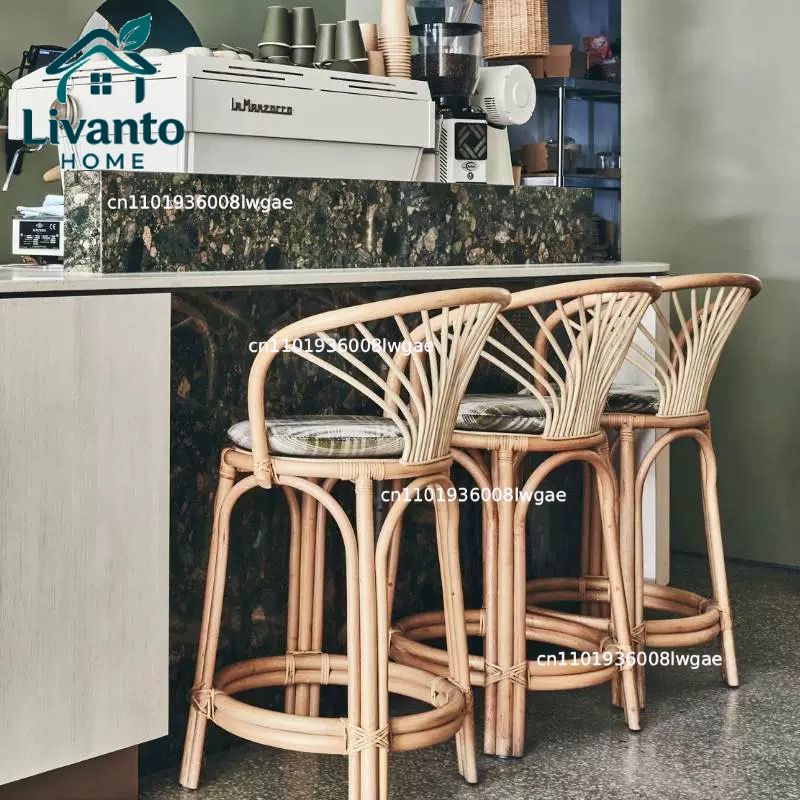 Home Bar Seating - Natural Rattan Bar Stools with Woven