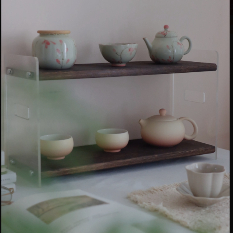 Home Bar Stand - Solid Wood Acrylic Grid Cup Stand,