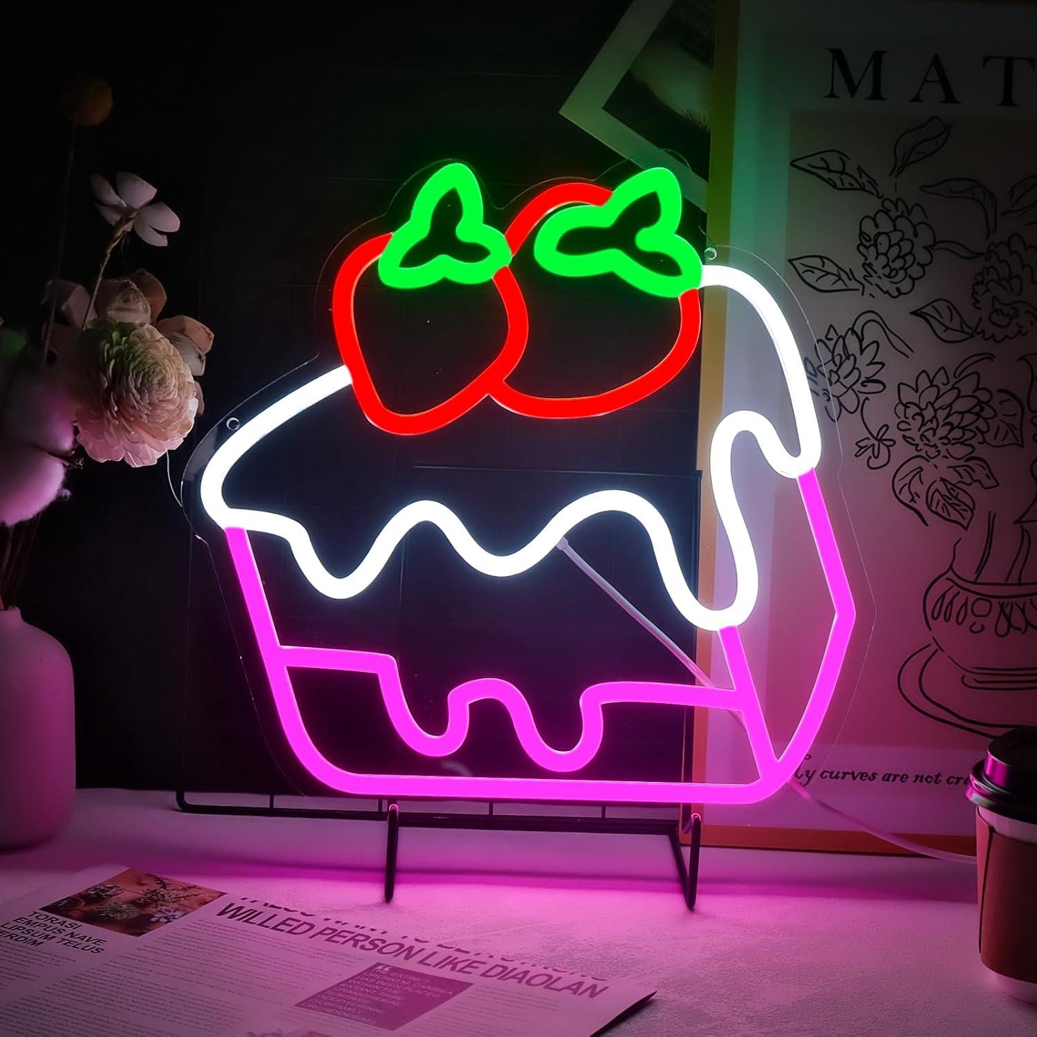 Home Bar Signs - Strawberry Cake Neon Sign Fruit Cake