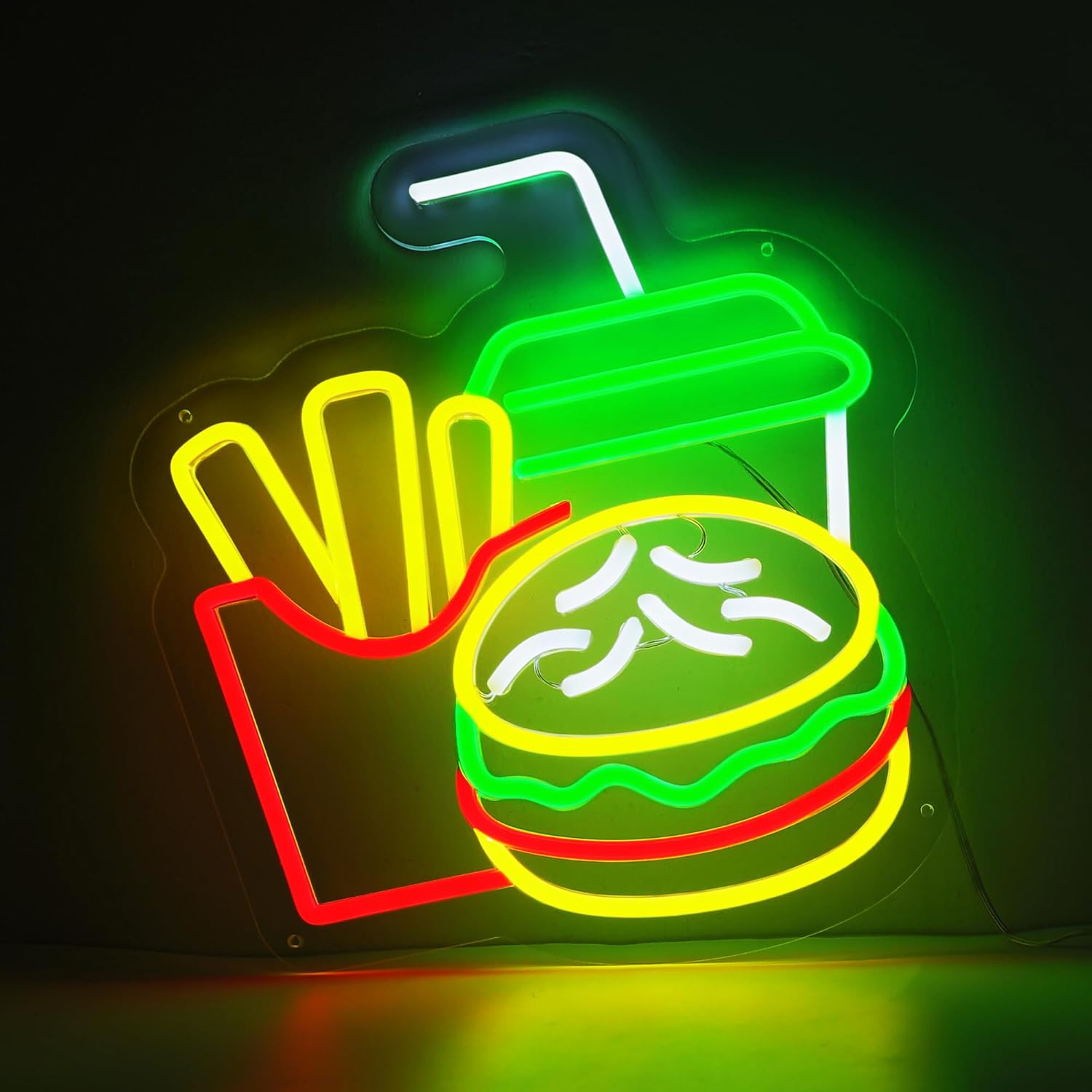 Home Bar Signs - Burger Neon Sign French Fries Fast