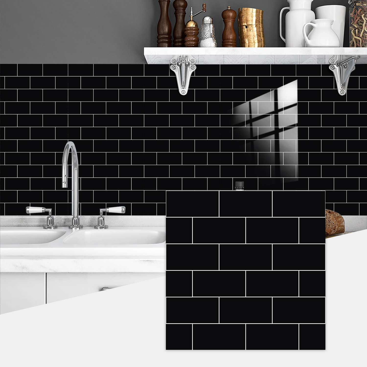 Home Bar Sink - 10pcs Black Embossed Marble Brick Pattern