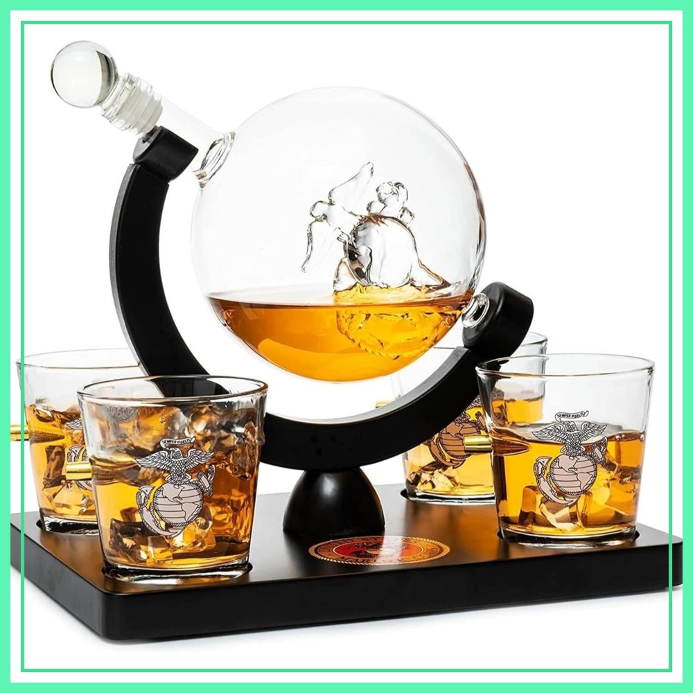 Decanter Globe Set - USMC Marine Globe Whiskey Decanter Set