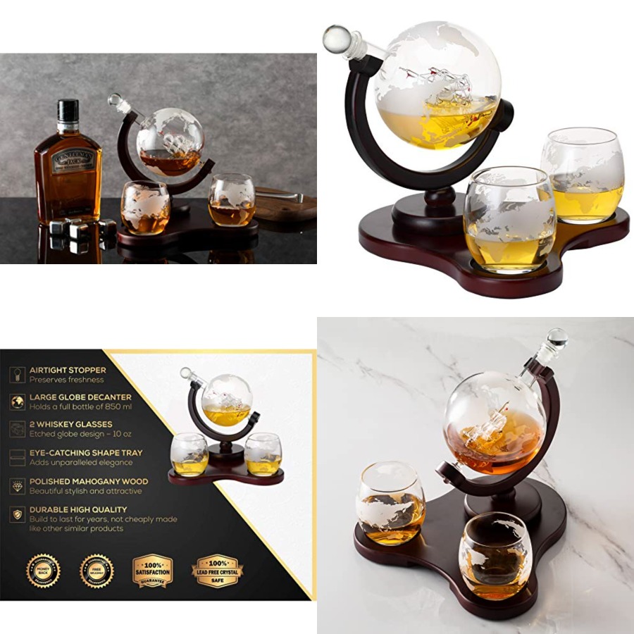 Decanter Globe Set - Whiskey Globe Decanter Set with 2