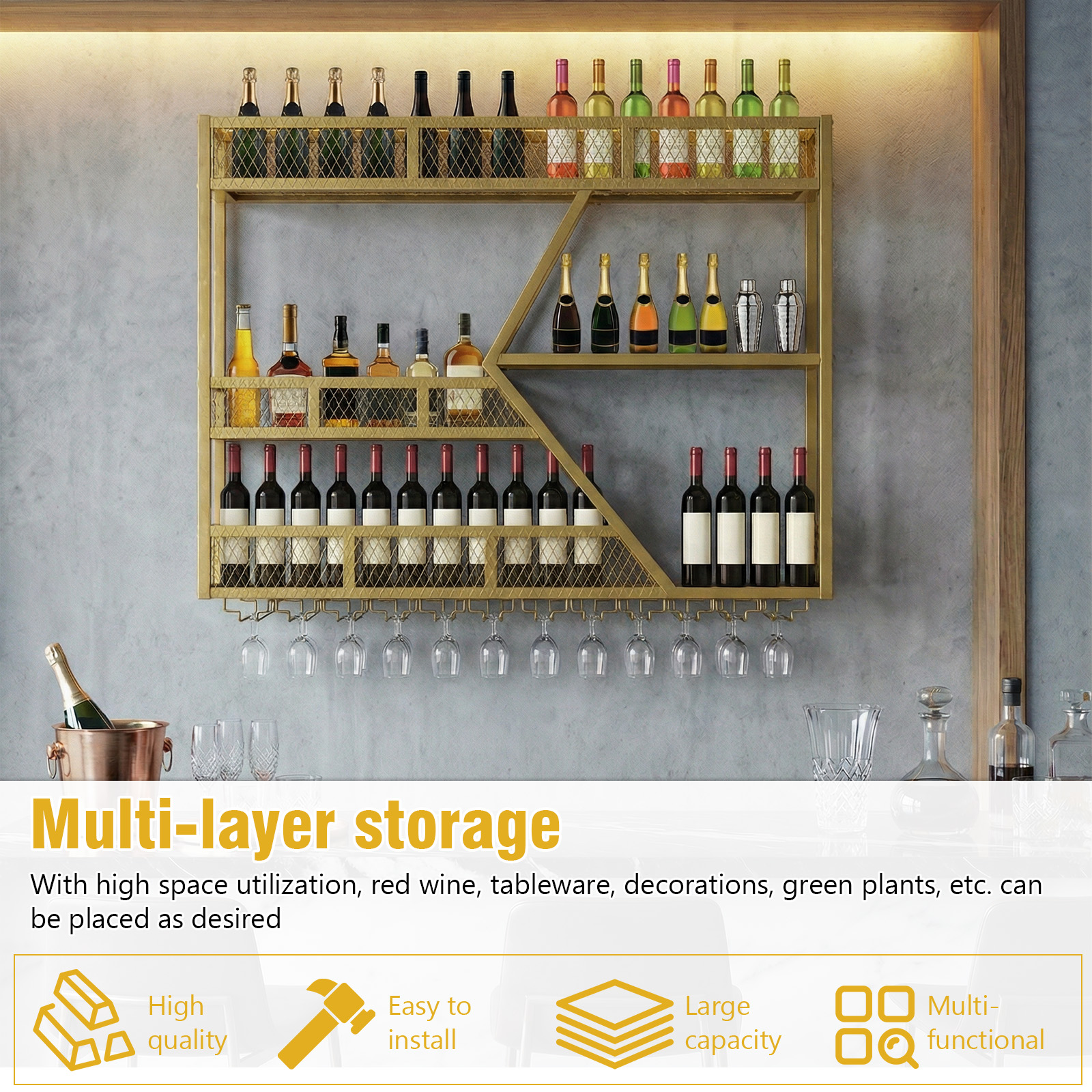 39in 3-Tiers Liquor Shelf Wall - Home Bar Shelf recensie en prijs