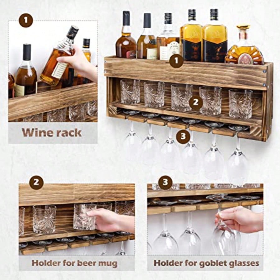 Wine Rack Wall Mounted WoodAlc - Home Bar Shelf recensie en prijs