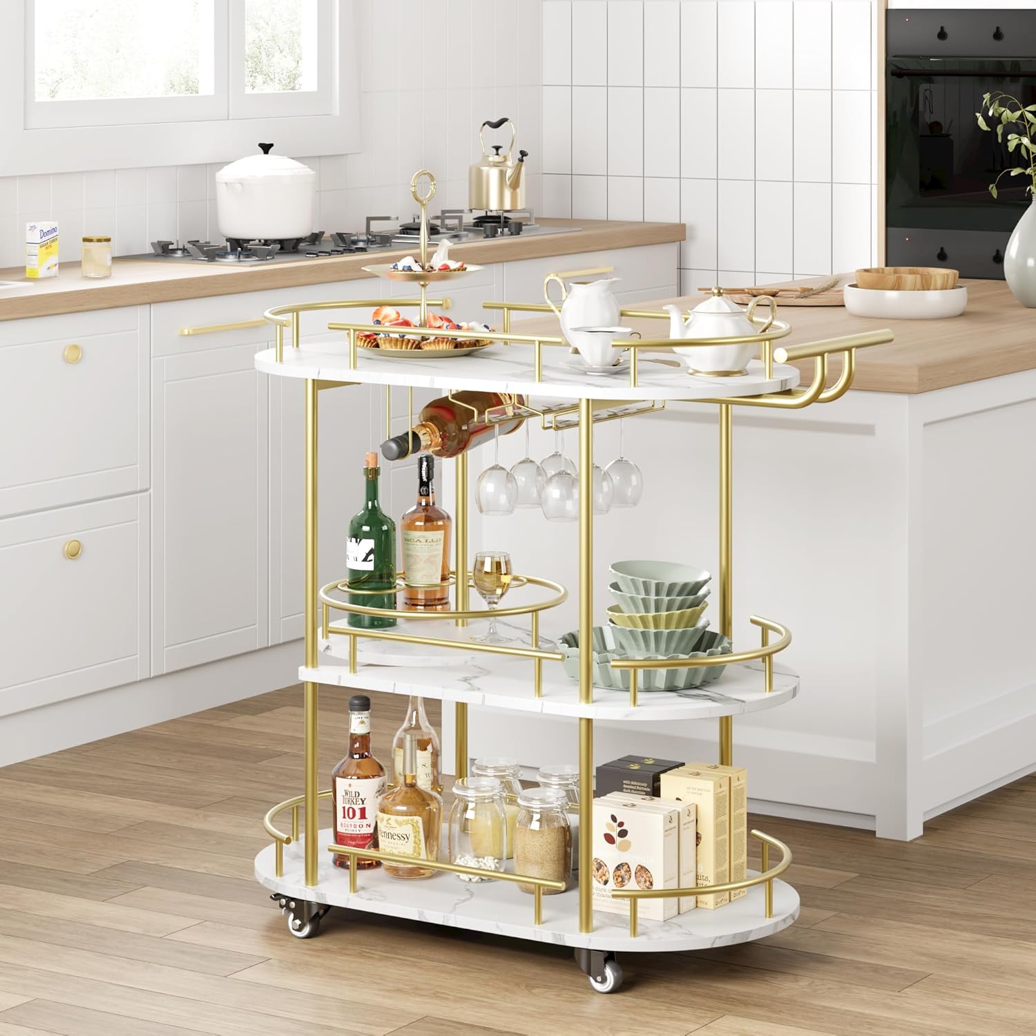 Gold Bar Carts with 4-Tiers St - Bar Cart Gold recensie en prijs