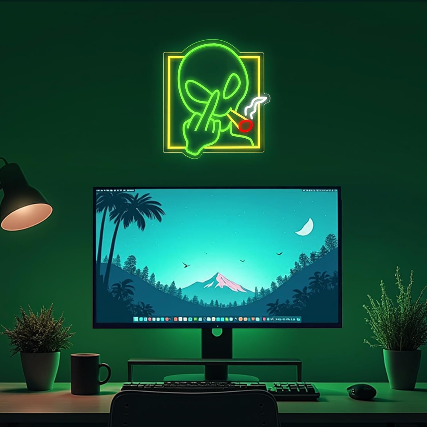 Green Alien Neon Sign Art Wall - Home Bar Signs recensie en prijs