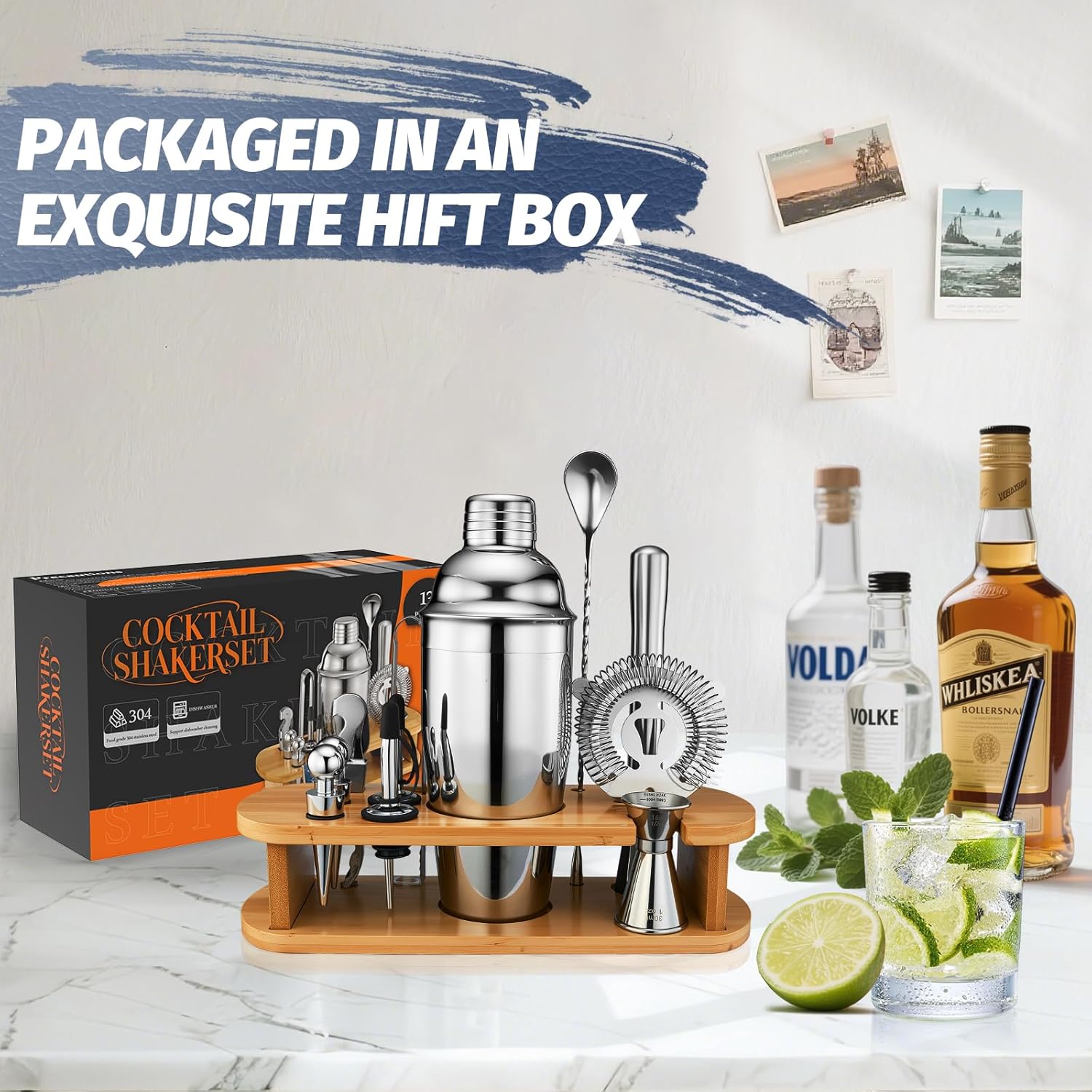 13-Piece Cocktail Shaker Set W - Home Bar Stand recensie en prijs