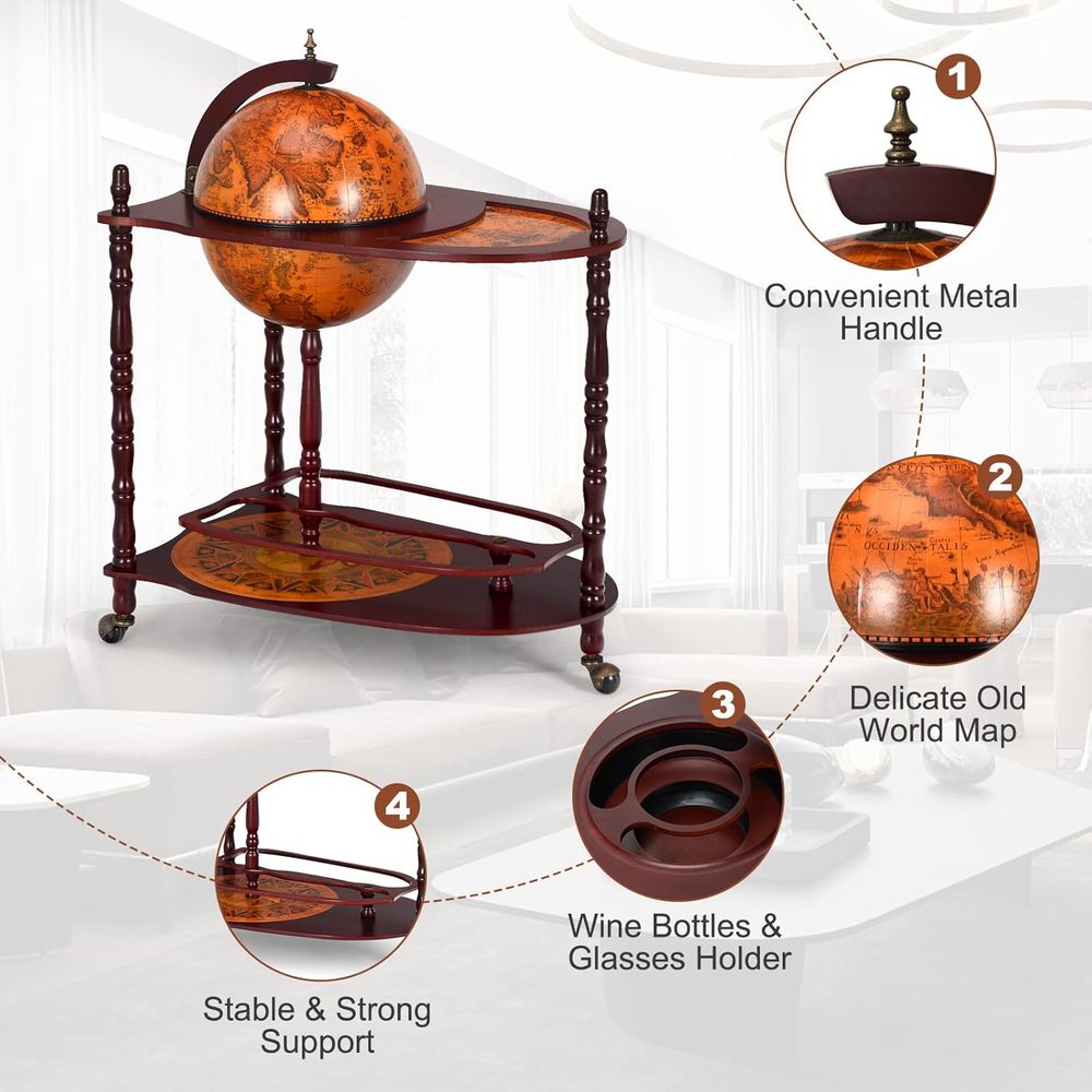 Vintage 34.5 Wheeled Globe Bar - Home Bar Shelf recensie en prijs
